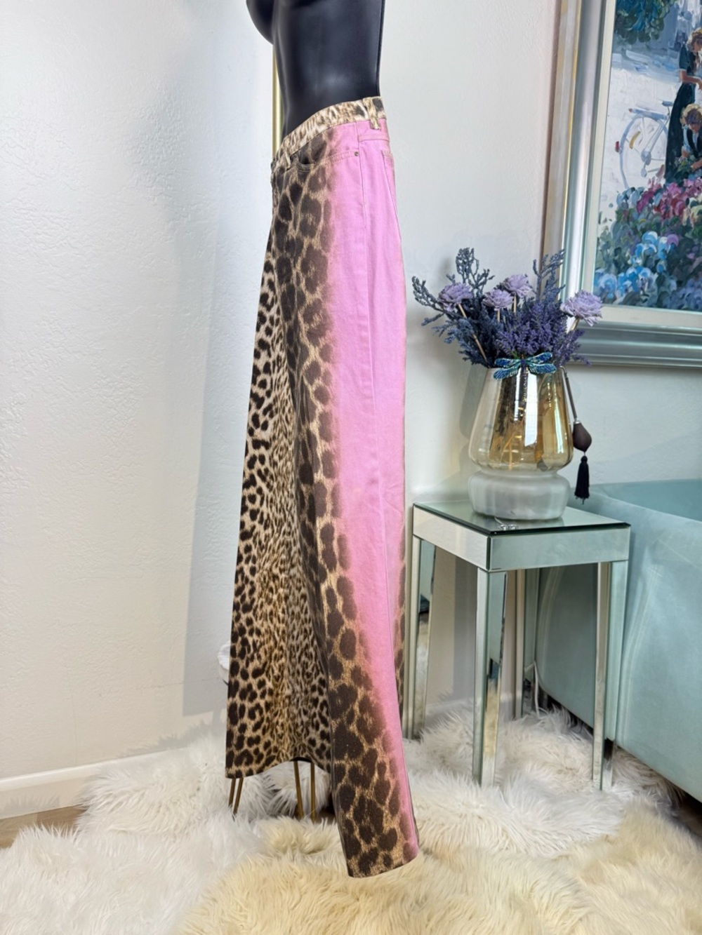 Vtg Just Cavalli Leopard Pink Ombre Jeans - Gold Stitching - Archival Y2K